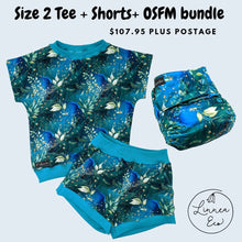 Load image into Gallery viewer, Dasher Bundle - Size 2 T-shirt & Shorts + OSFM Pocket nappy